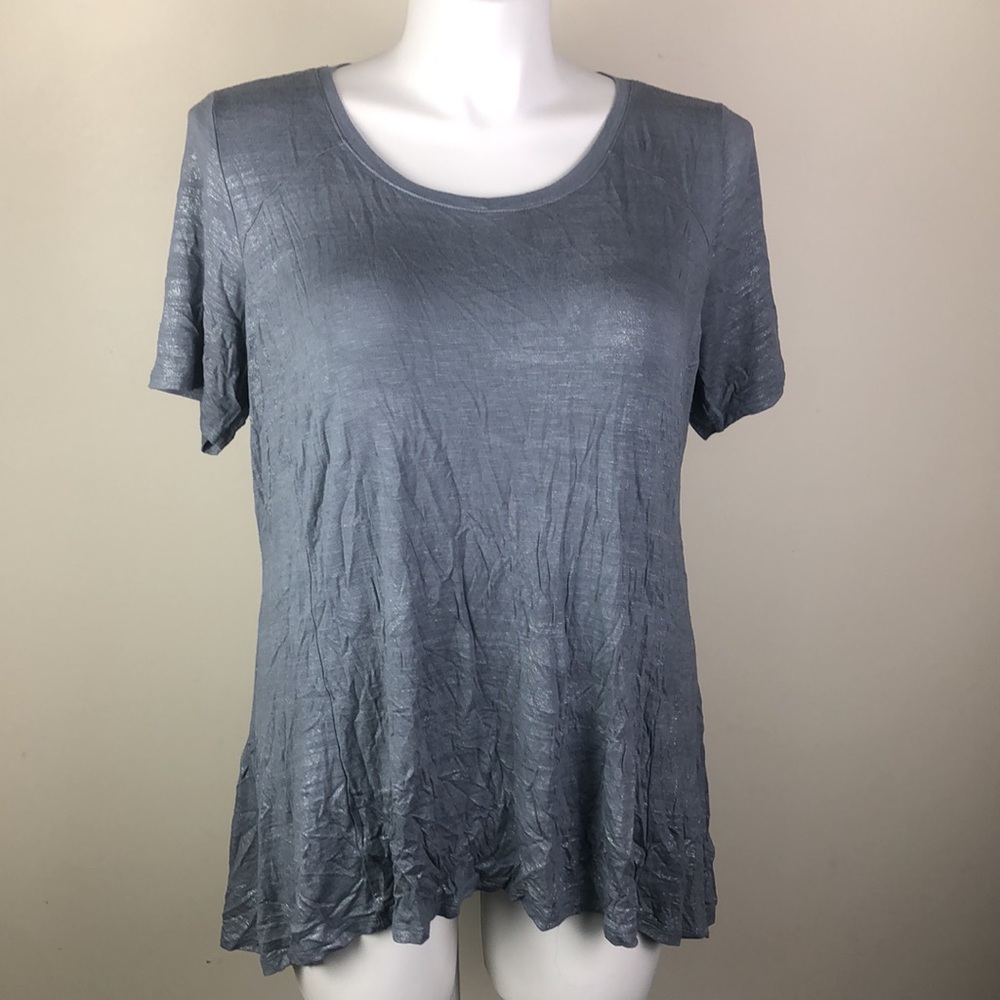 Metallic Scoop Neck High Low Swing Top